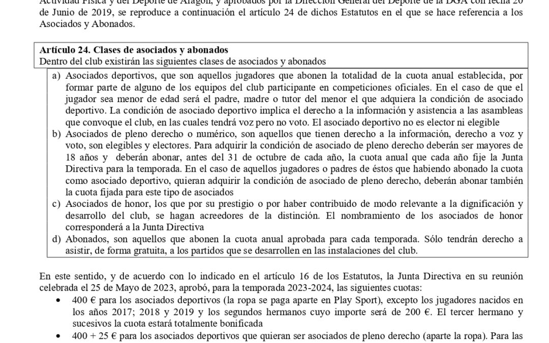 Información importante para nuestros asociados y abonados.